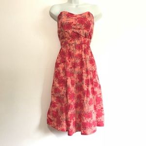 H&M Summer Floral Strapless Red Dress w/pockets 12